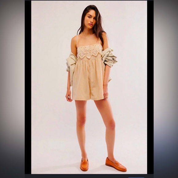 Nwt free people Fiorella Romper spring boho classic M $138 casual striped - Picture 1 of 6